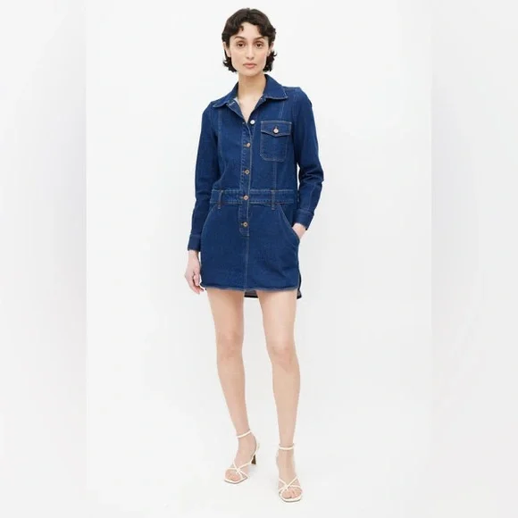 Like New See by Chloe Denim Long Sleeve Shirt Polo Dress FR 40 US 8